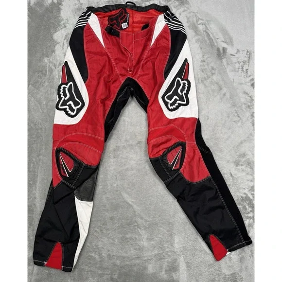 Vintage Fox Racing 180 Pants Mens 36 Red Black White Motocross Bike Leather Y2K - Picture 1 of 16